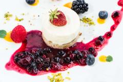 Hotelcamp Reinsehlen | Schneverdingen | Ein helles Küchlein mit einer Beerensoße 